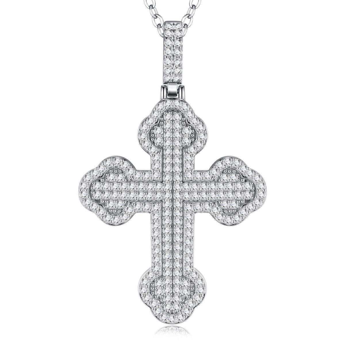 Gigliata Moissanite Cross Necklace in Sterling Silver