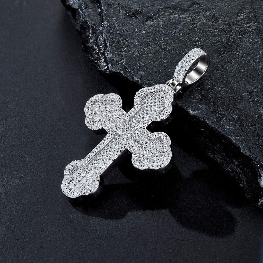 Gigliata Moissanite Cross Necklace in Sterling Silver