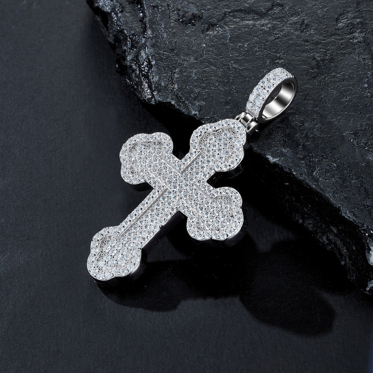Gigliata Moissanite Cross Necklace in Sterling Silver