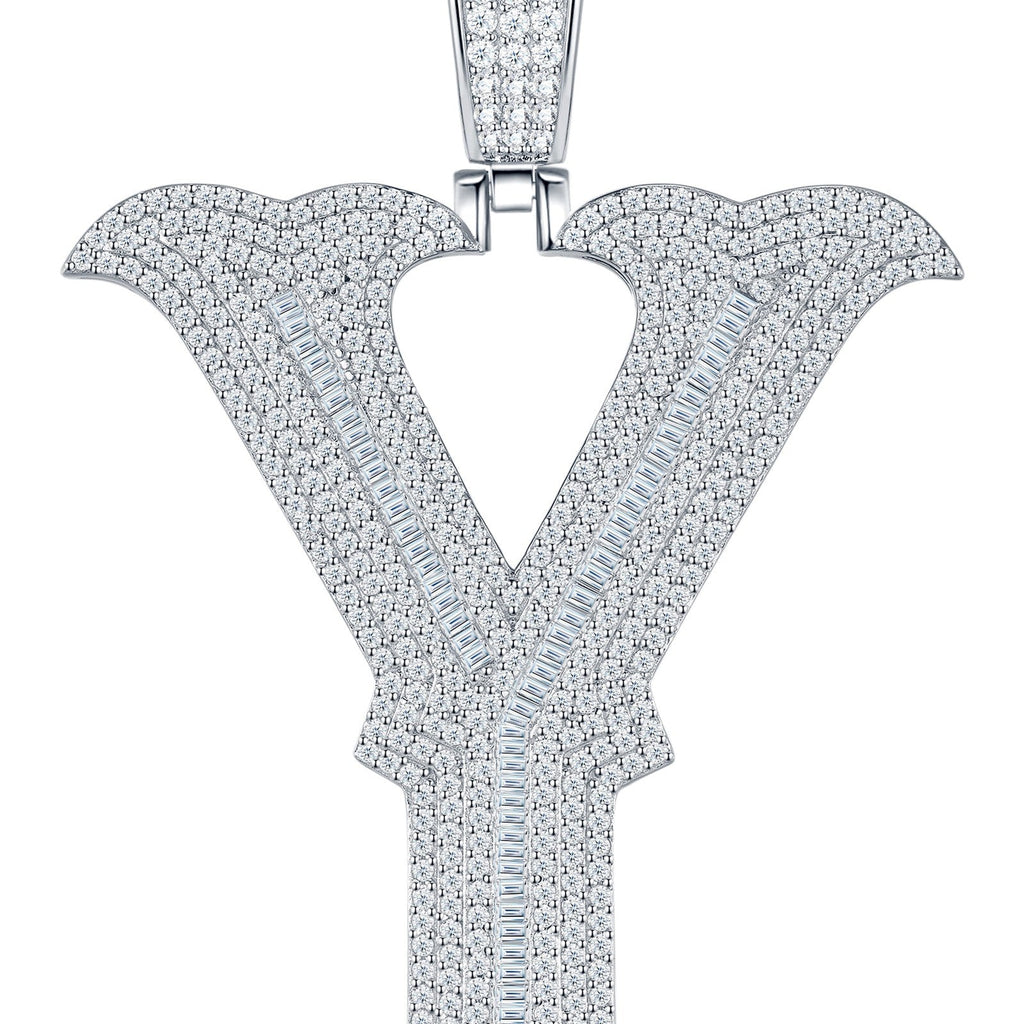 Initial Y Moissanite Iced Letter Pendant Necklace in Sterling Silver