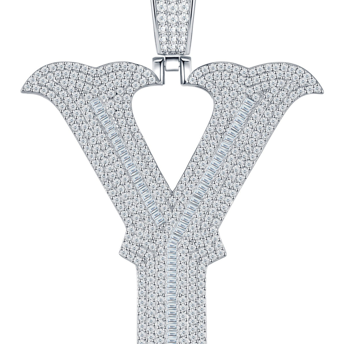 Initial Y Moissanite Iced Letter Pendant Necklace in Sterling Silver