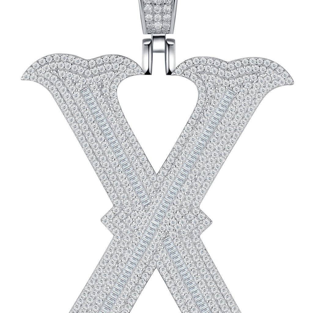 Initial X Moissanite Iced Letter Pendant Necklace in Sterling Silver