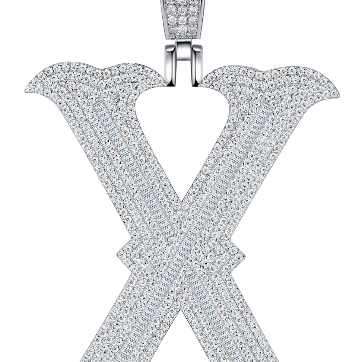 Initial X Moissanite Iced Letter Pendant Necklace in Sterling Silver