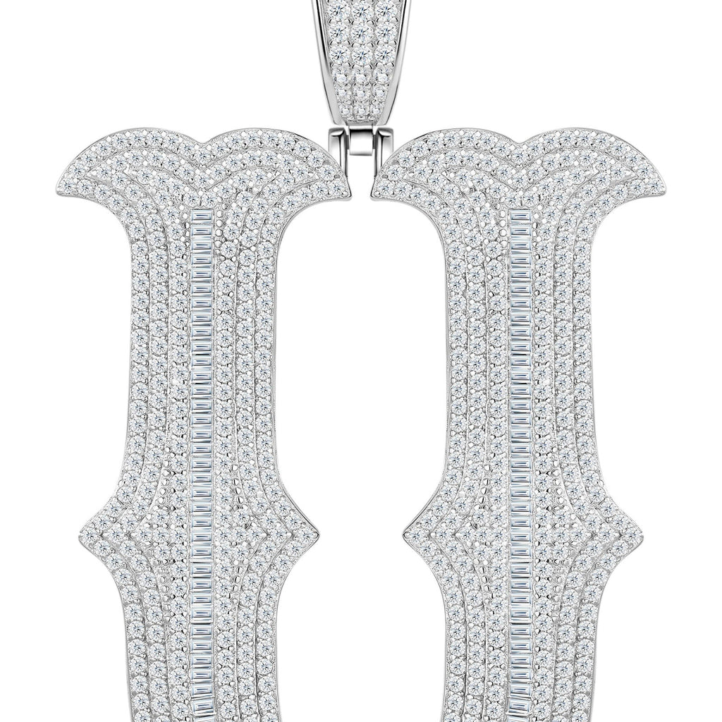 Initial U Moissanite Iced Letter Pendant Necklace in Sterling Silver