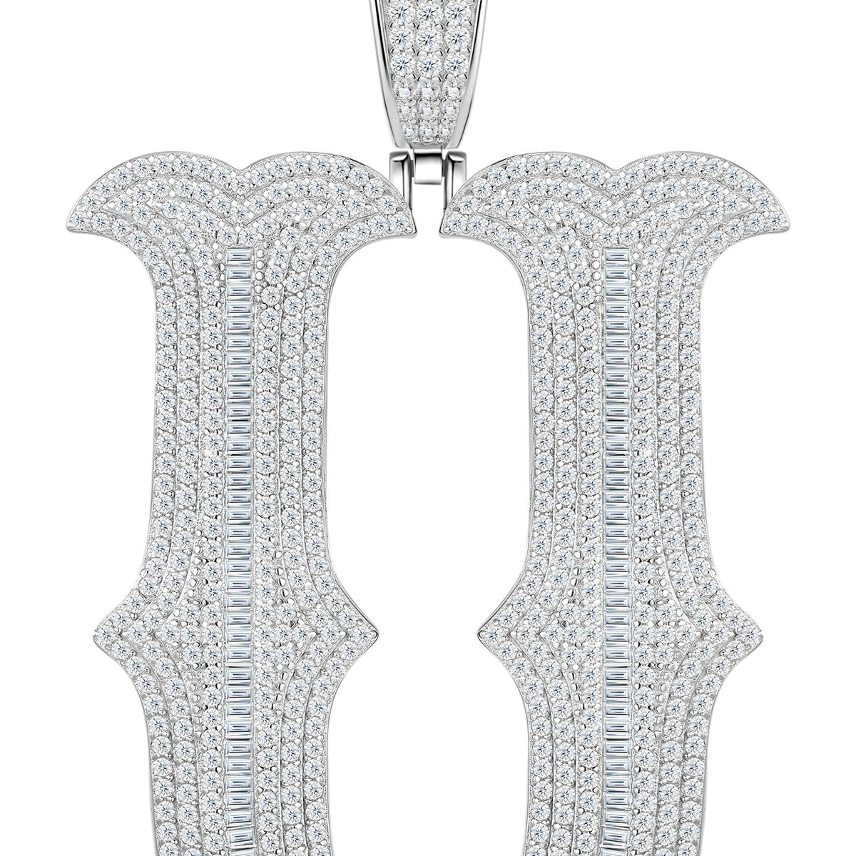 Initial U Moissanite Iced Letter Pendant Necklace in Sterling Silver