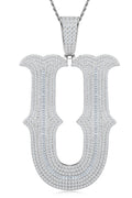 Initial U Moissanite Iced Letter Pendant Necklace in Sterling Silver