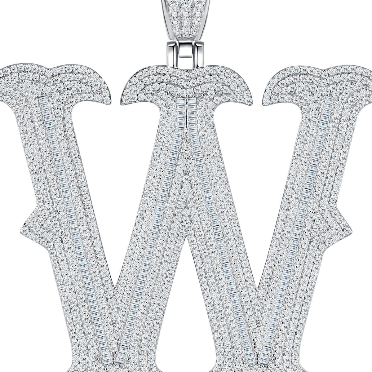 Initial W Moissanite Iced Letter Pendant Necklace in Sterling Silver