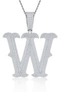 Initial W Moissanite Iced Letter Pendant Necklace in Sterling Silver