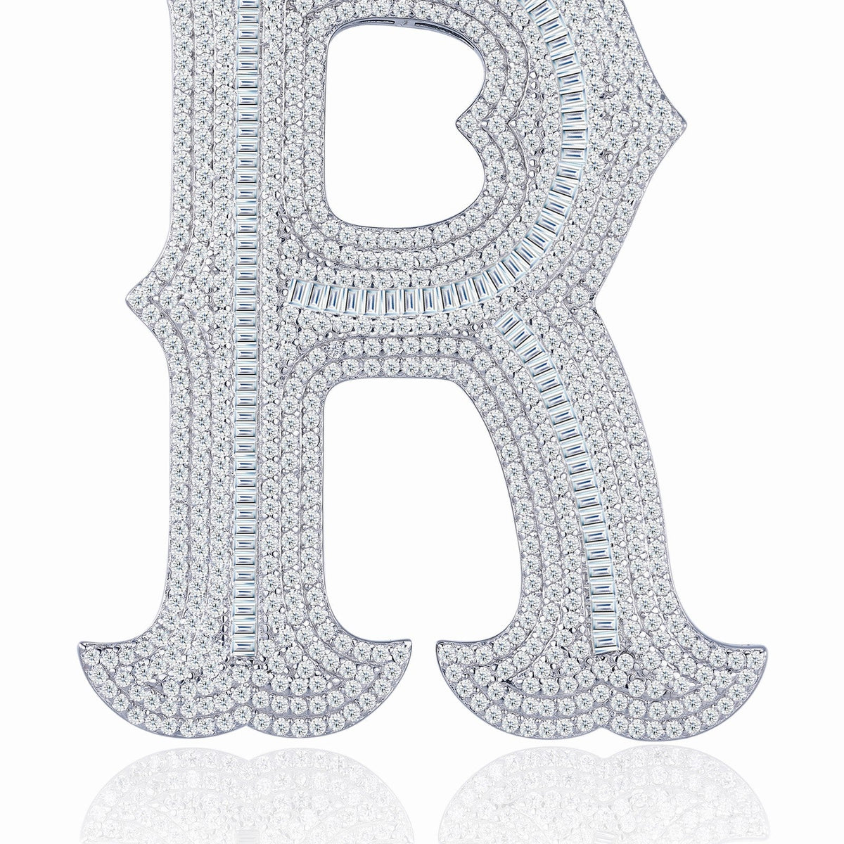 Initial R Moissanite Iced Letter Pendant Necklace in Sterling Silver