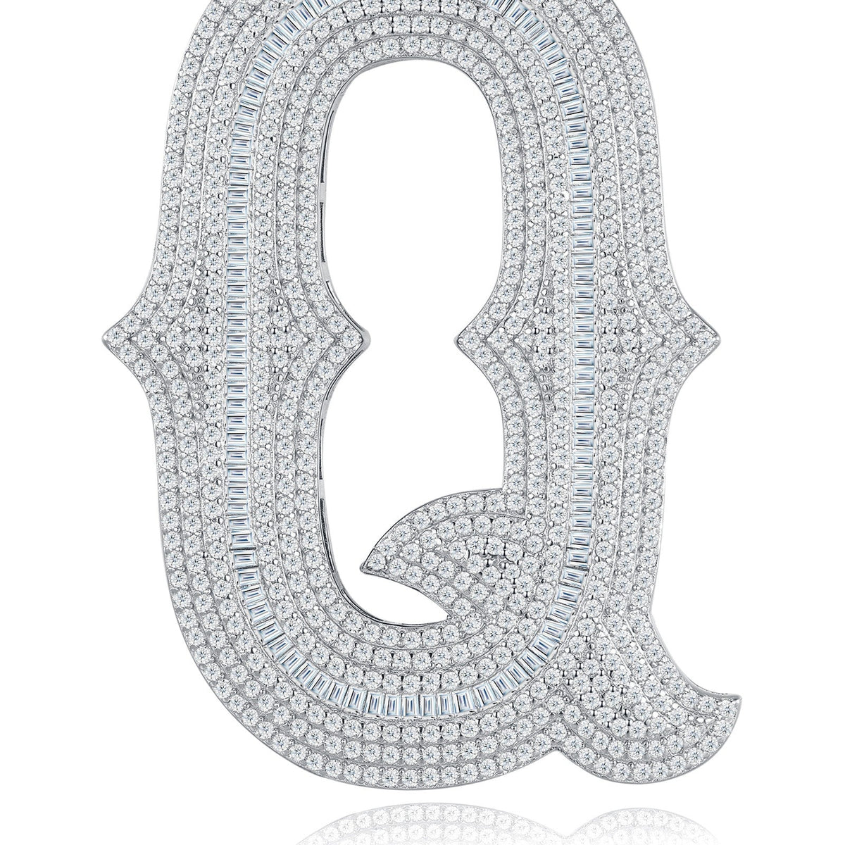 Initial Q Moissanite Iced Letter Pendant Necklace in Sterling Silver