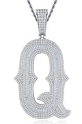 Initial Q Moissanite Iced Letter Pendant Necklace in Sterling Silver