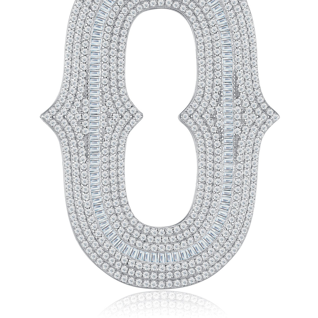 Initial O Moissanite Iced Letter Pendant Necklace in Sterling Silver