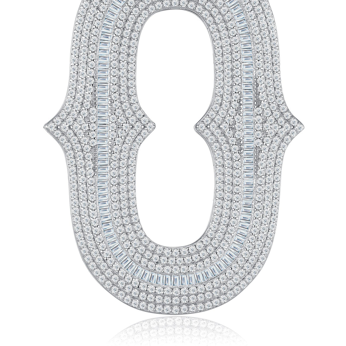 Initial O Moissanite Iced Letter Pendant Necklace in Sterling Silver