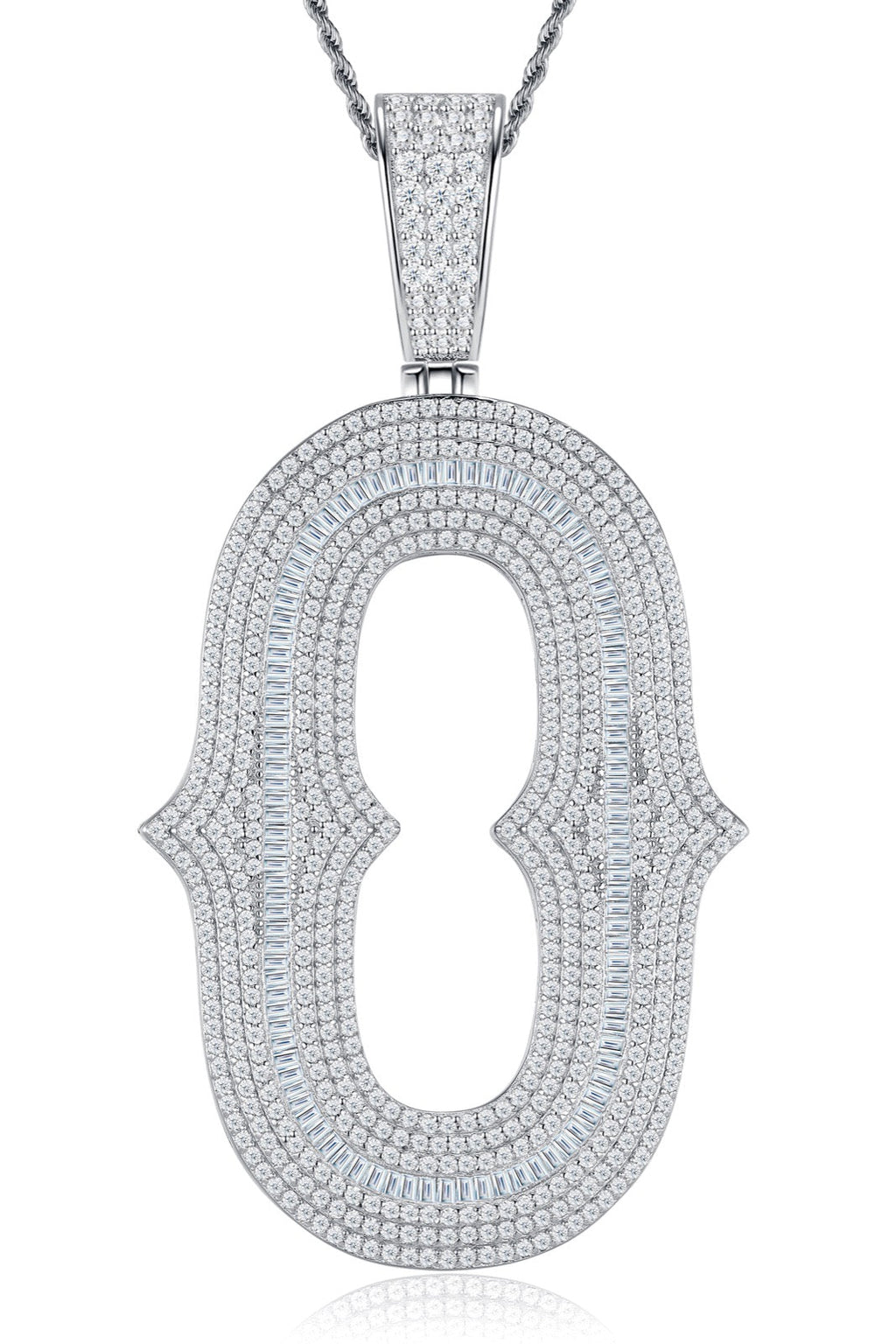 Initial O Moissanite Iced Letter Pendant Necklace in Sterling Silver