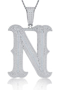 Initial N Moissanite Iced Letter Pendant Necklace in Sterling Silver