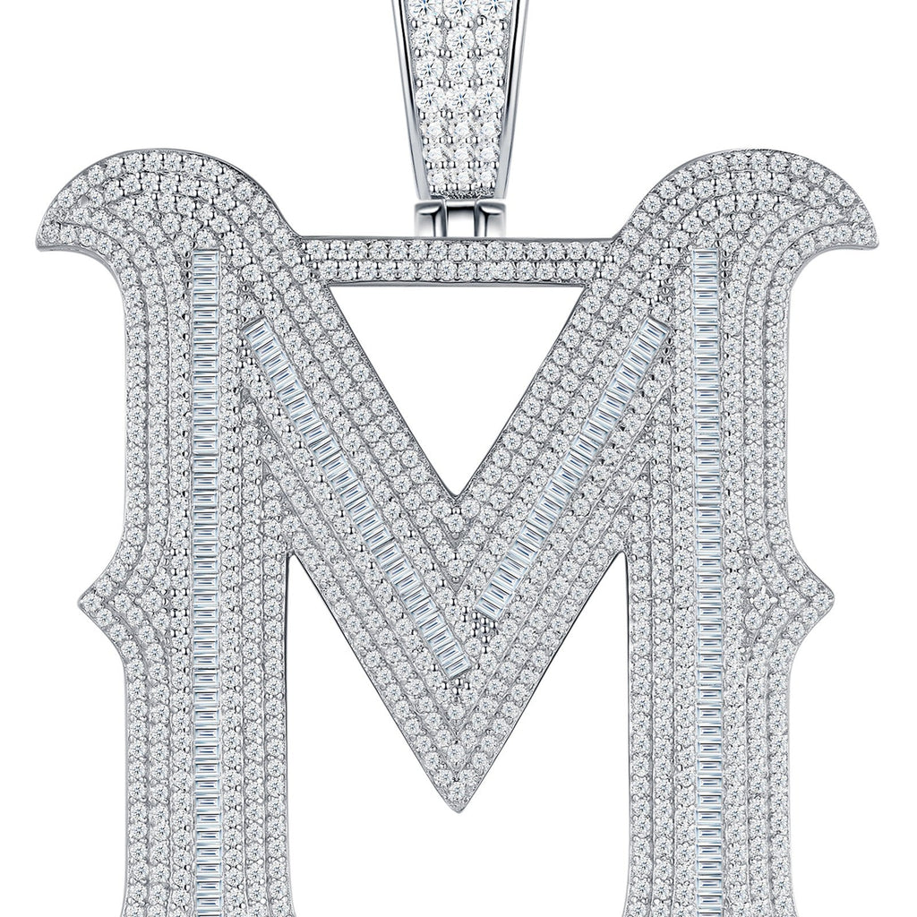 Initial M Moissanite Iced Letter Pendant Necklace in Sterling Silver