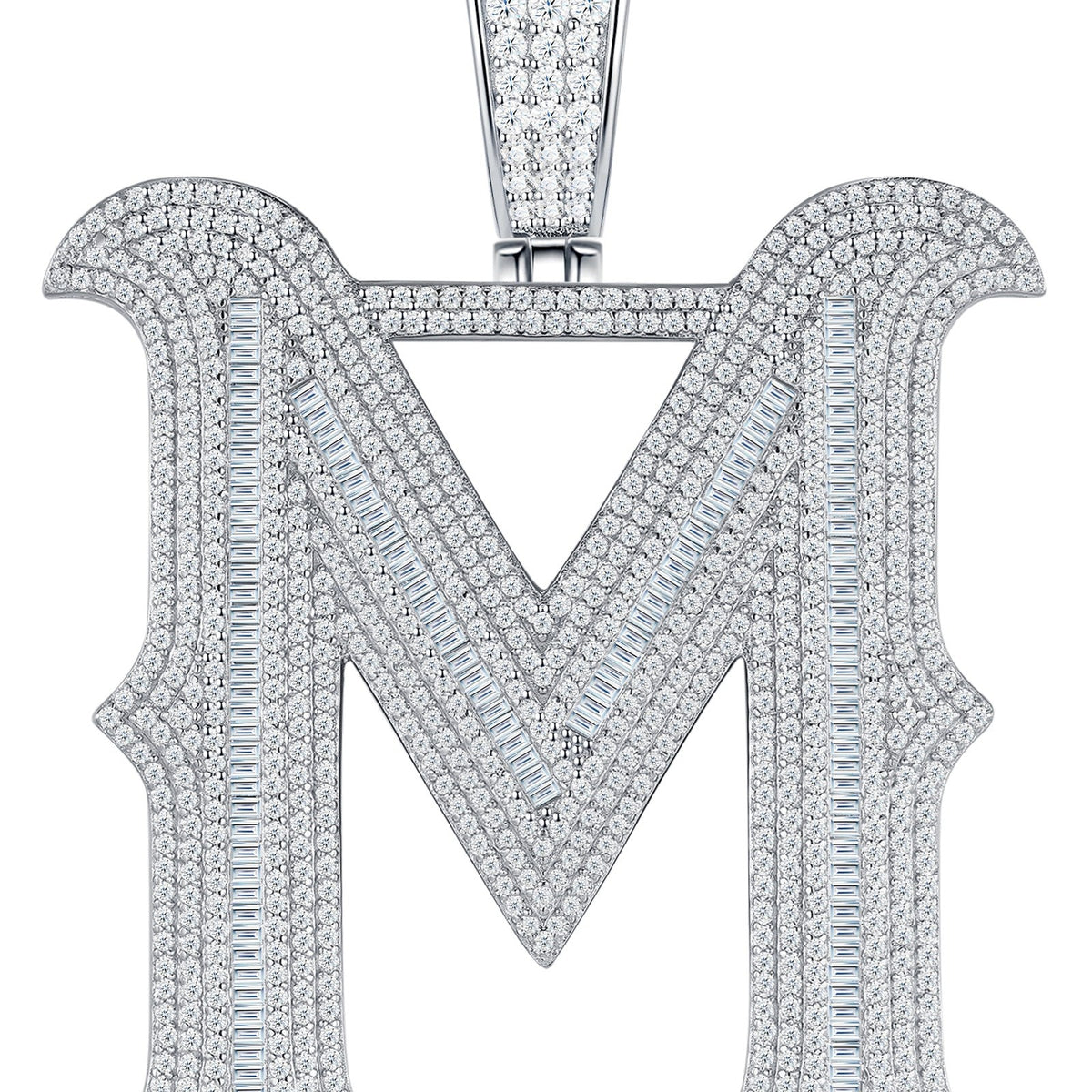 Initial M Moissanite Iced Letter Pendant Necklace in Sterling Silver