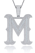 Initial M Moissanite Iced Letter Pendant Necklace in Sterling Silver
