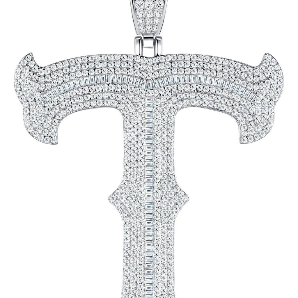 Initial T Moissanite Iced Letter Pendant Necklace in Sterling Silver
