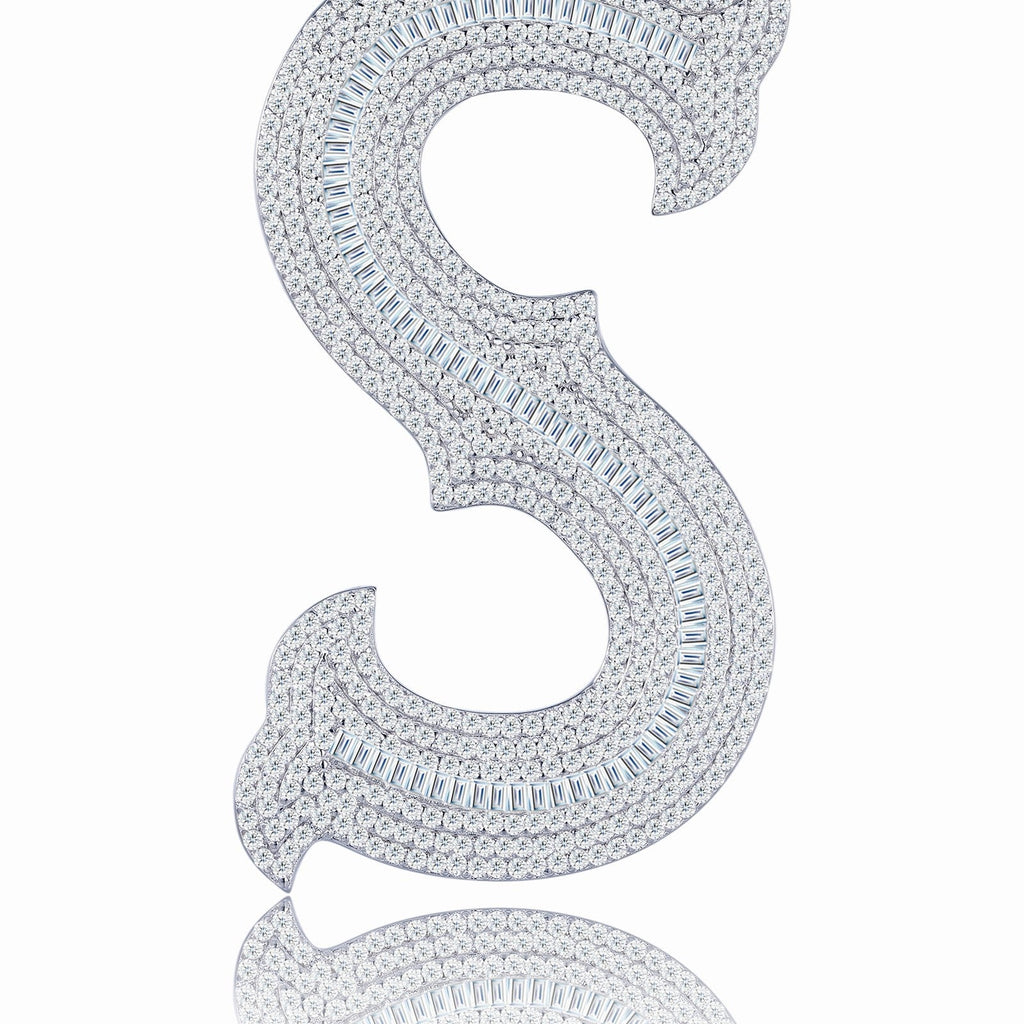 Initial S Moissanite Iced Letter Pendant Necklace in Sterling Silver
