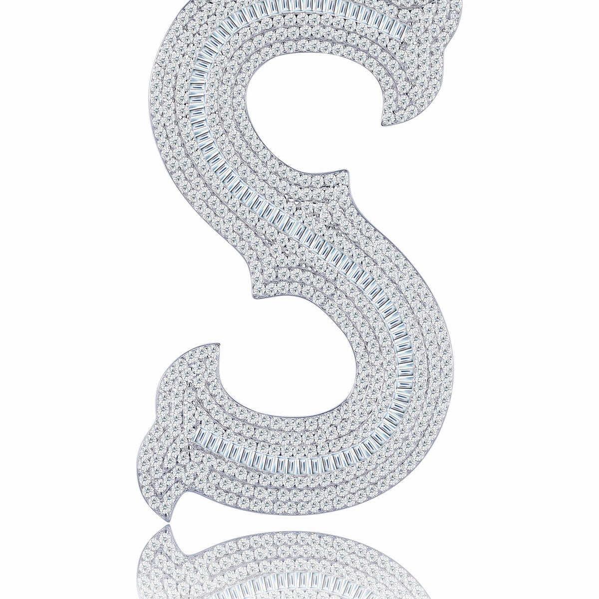 Initial S Moissanite Iced Letter Pendant Necklace in Sterling Silver