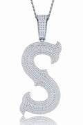 Initial S Moissanite Iced Letter Pendant Necklace in Sterling Silver