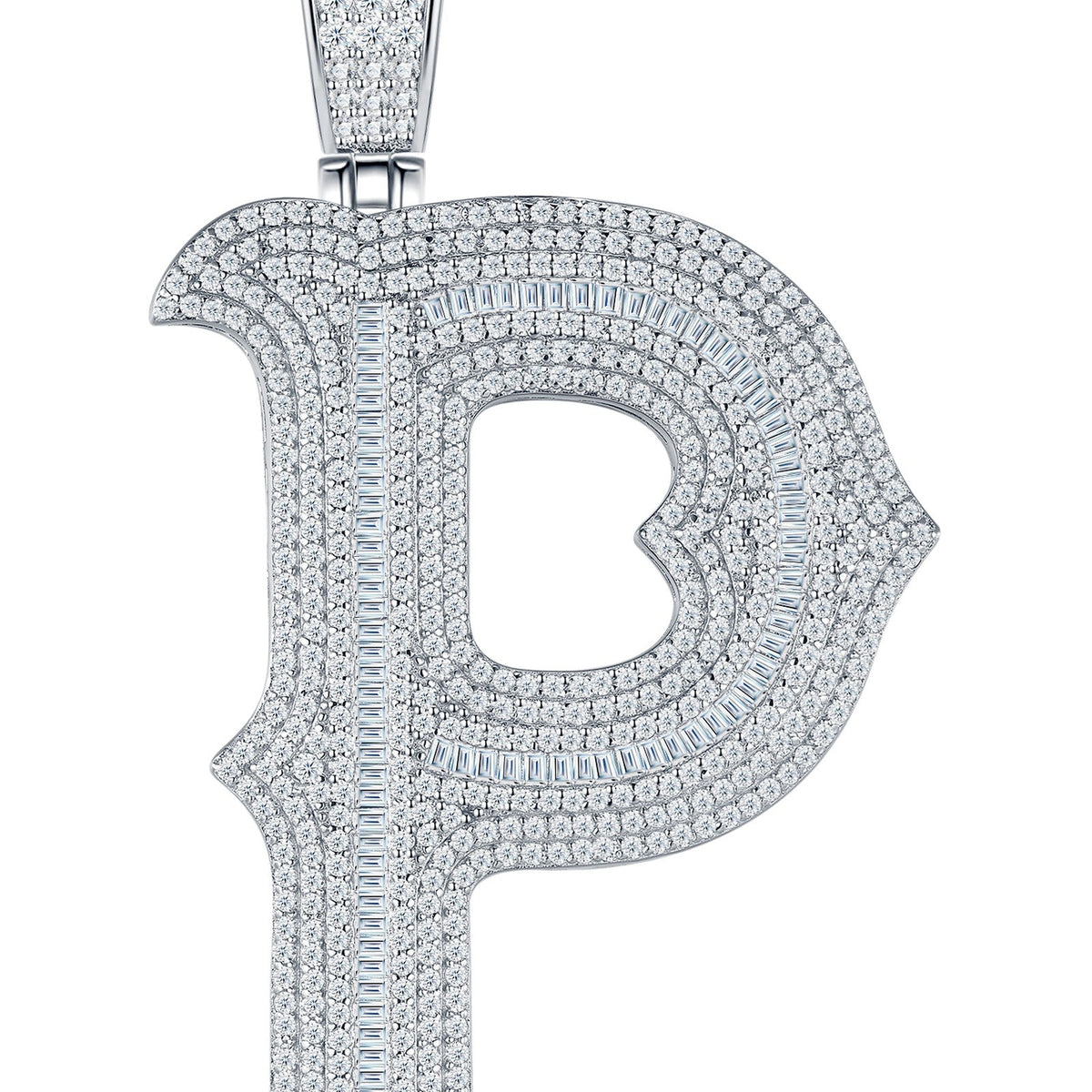 Initial P Moissanite Iced Letter Pendant Necklace in Sterling Silver