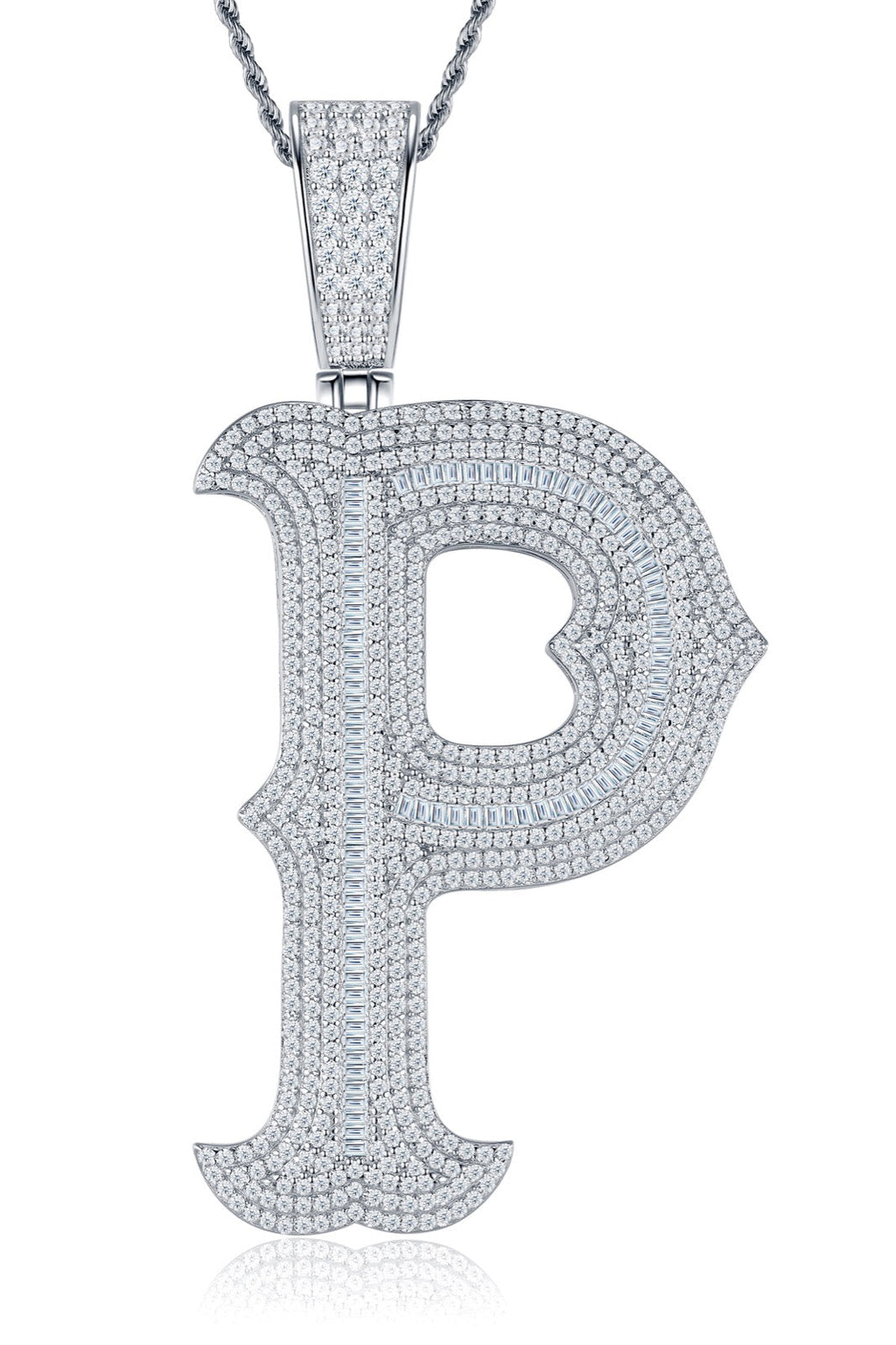 Initial P Moissanite Iced Letter Pendant Necklace in Sterling Silver