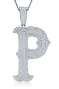 Initial P Moissanite Iced Letter Pendant Necklace in Sterling Silver