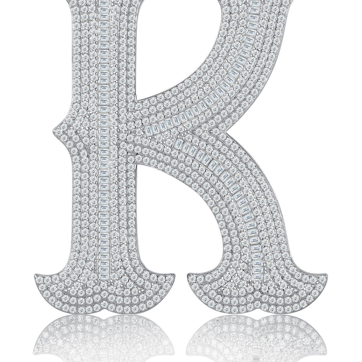 Initial K Moissanite Iced Letter Pendant Necklace in Sterling Silver