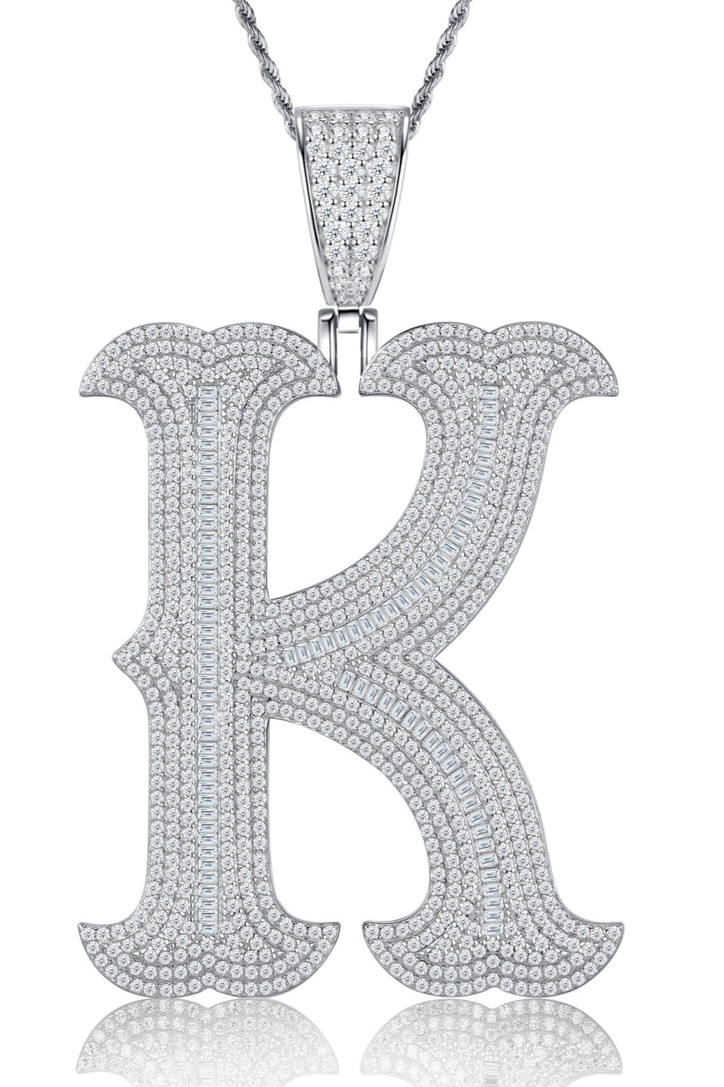 Initial K Moissanite Iced Letter Pendant Necklace in Sterling Silver