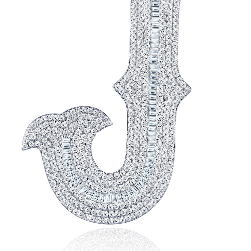 Initial J Moissanite Iced Letter Pendant Necklace in Sterling Silver