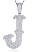 Initial J Moissanite Iced Letter Pendant Necklace in Sterling Silver