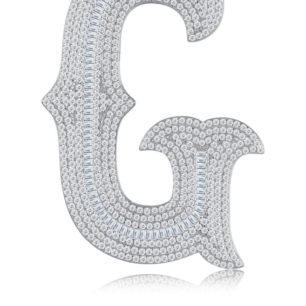 Initial G Moissanite Iced Letter Pendant Necklace in Sterling Silver