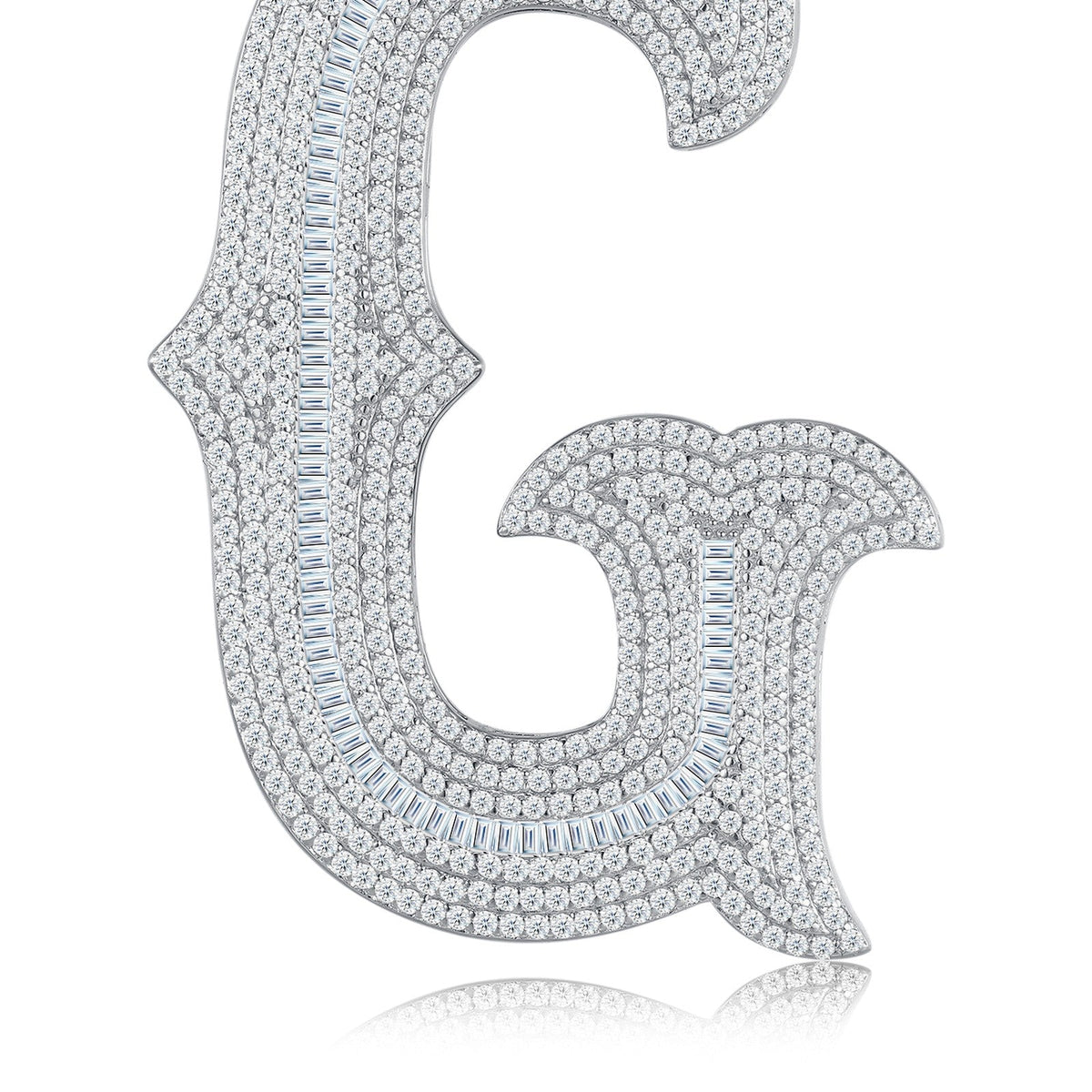 Initial G Moissanite Iced Letter Pendant Necklace in Sterling Silver