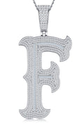 Initial F Moissanite Iced Letter Pendant Necklace in Sterling Silver