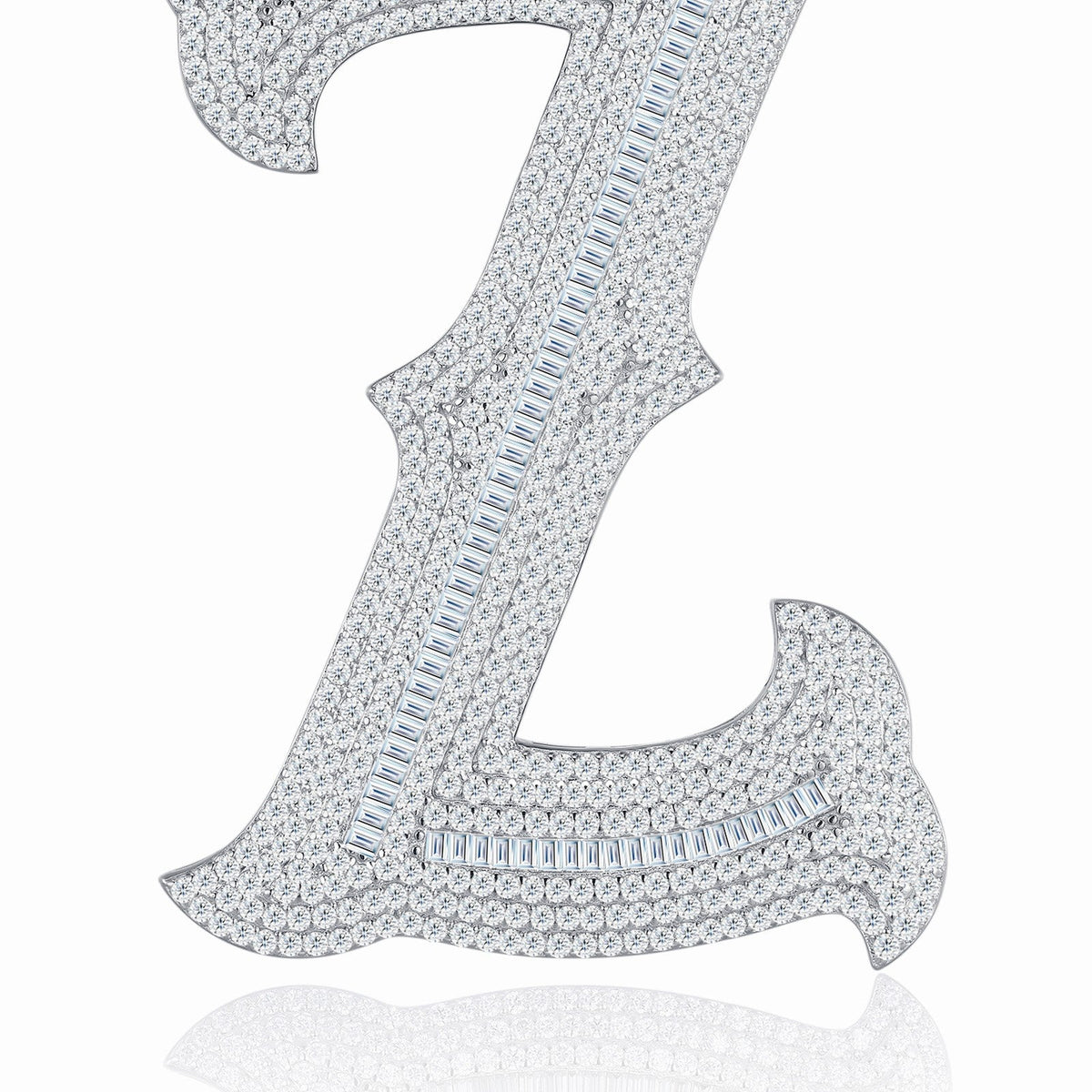 Initial Z Moissanite Iced Letter Pendant Necklace in Sterling Silver
