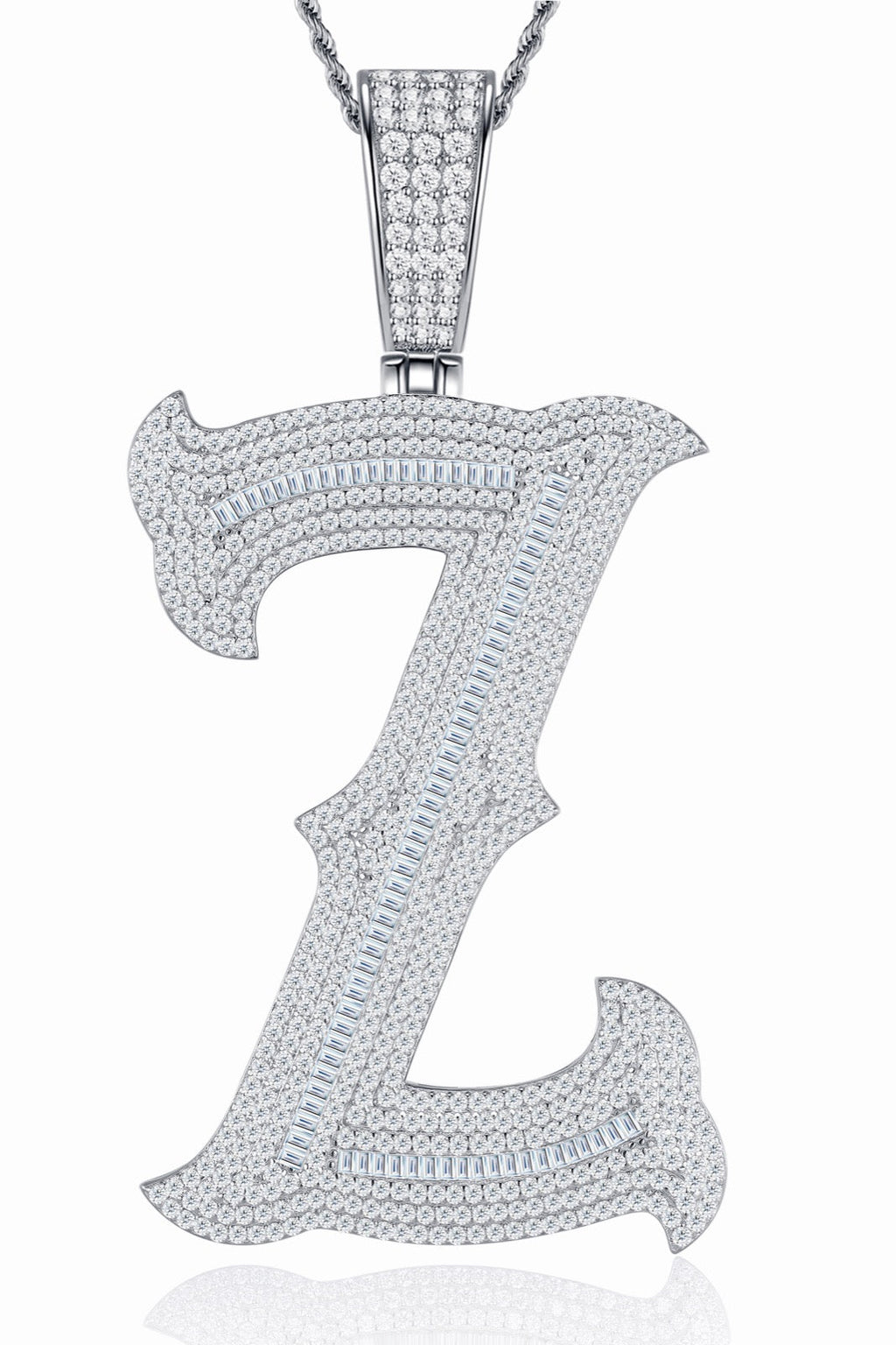 Initial Z Moissanite Iced Letter Pendant Necklace in Sterling Silver