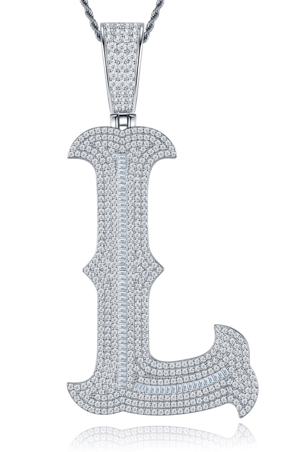 Initial L Moissanite Iced Letter Pendant Necklace in Sterling Silver