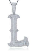 Initial L Moissanite Iced Letter Pendant Necklace in Sterling Silver