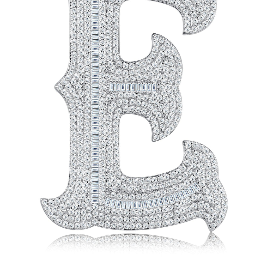 Initial E Moissanite Iced Letter Pendant Necklace in Sterling Silver