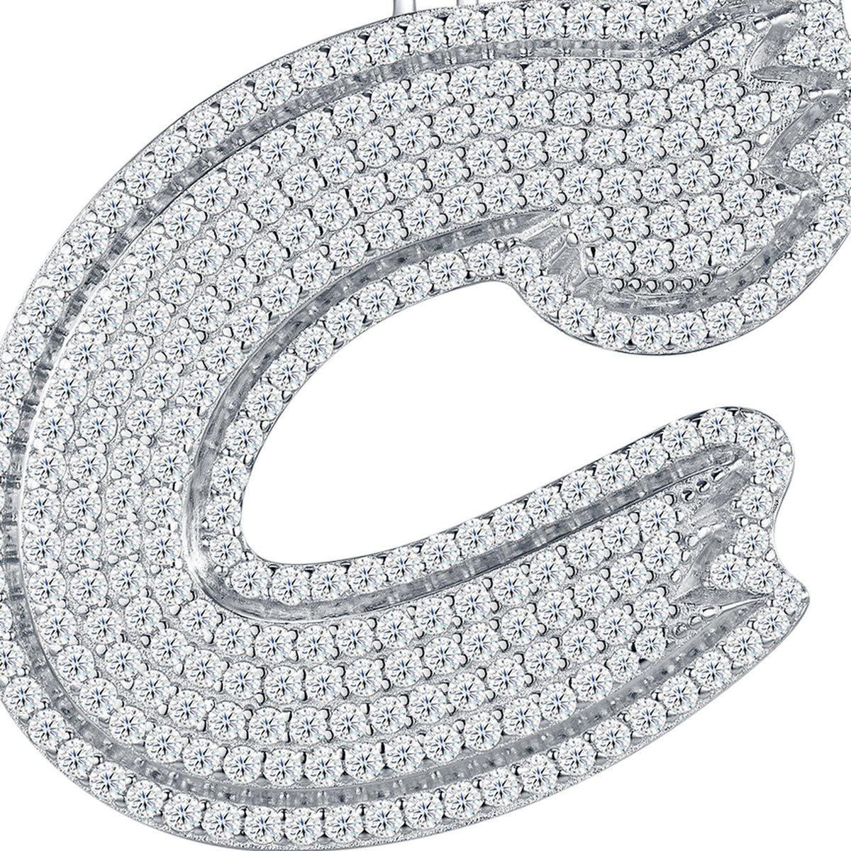 Initial C Moissanite Iced Cursive Letter Pendant Necklace in Sterling Silver