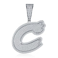 Initial C Moissanite Iced Cursive Letter Pendant Necklace in Sterling Silver