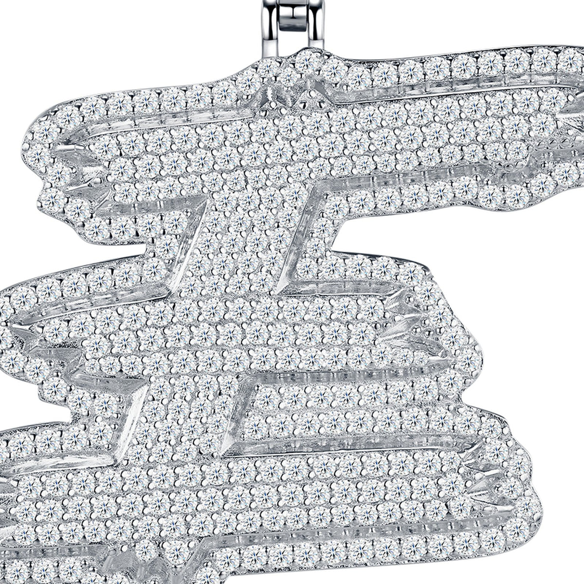 Initial E Moissanite Iced Cursive Letter Pendant Necklace in Sterling Silver