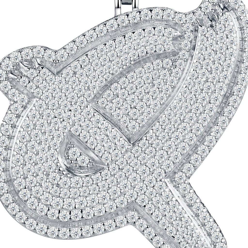 Initial Q Moissanite Iced Cursive Letter Pendant Necklace in Sterling Silver