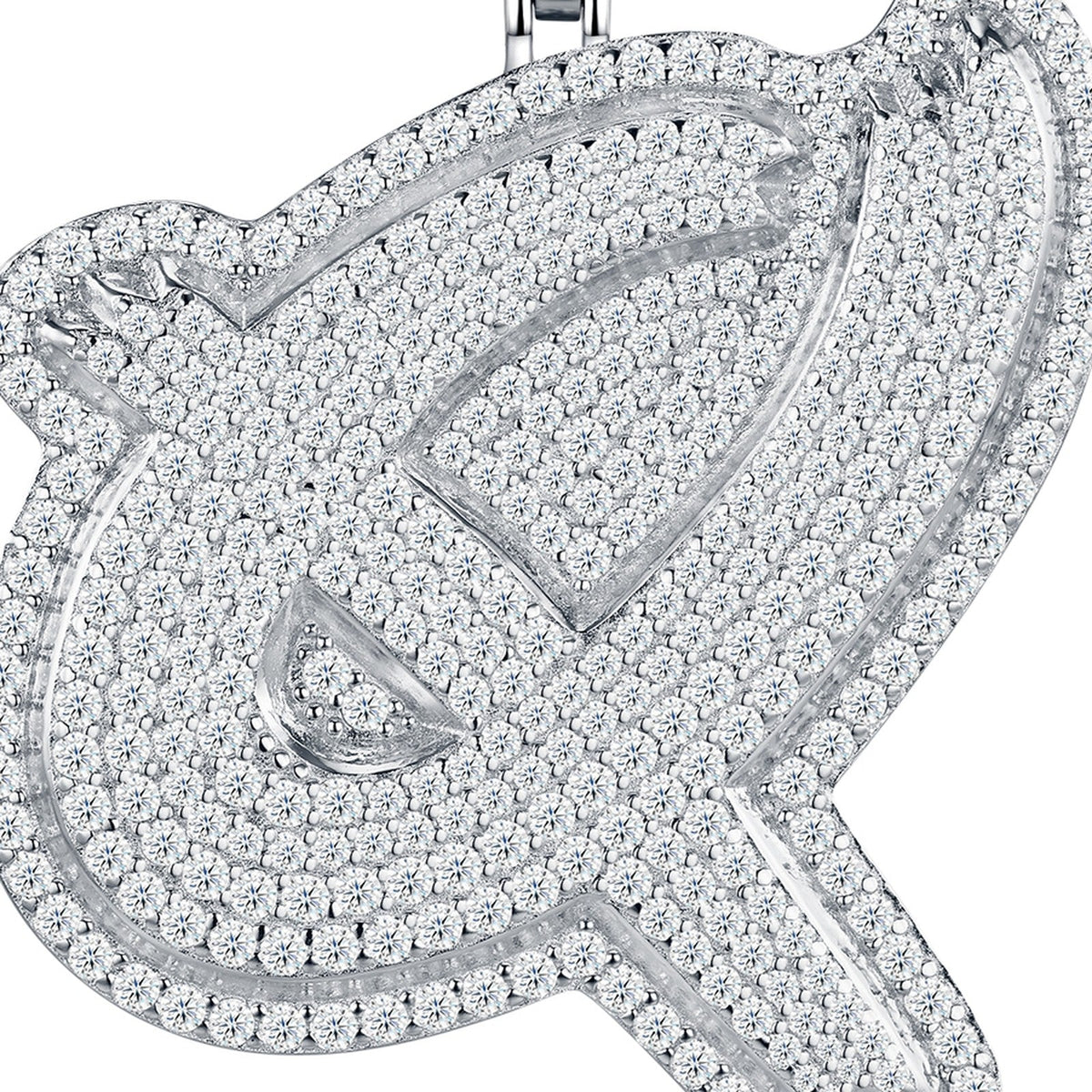Initial Q Moissanite Iced Cursive Letter Pendant Necklace in Sterling Silver