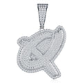 Initial Q Moissanite Iced Cursive Letter Pendant Necklace in Sterling Silver