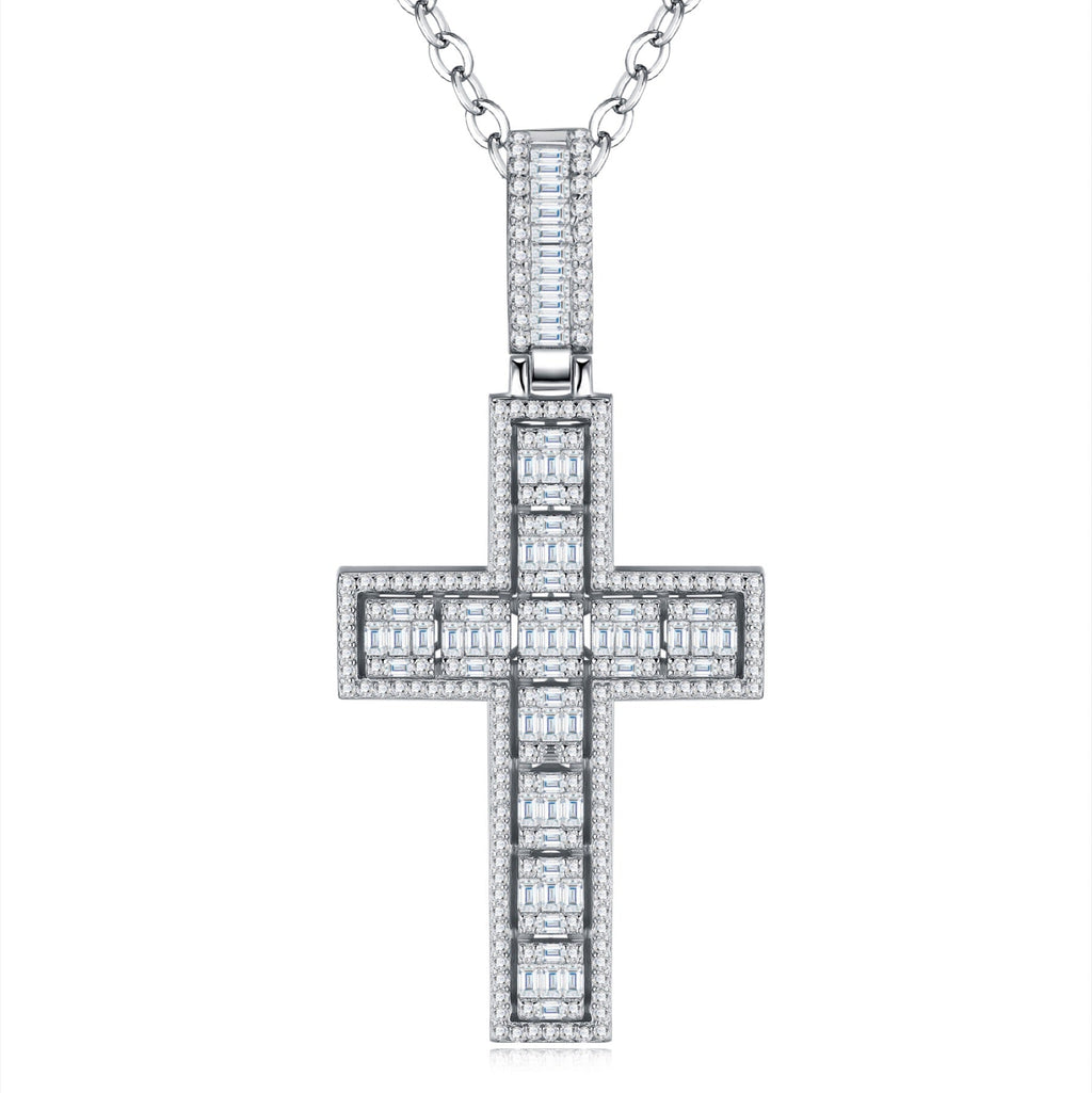 Crocione Moissanite Cross Necklace in Sterling Silver