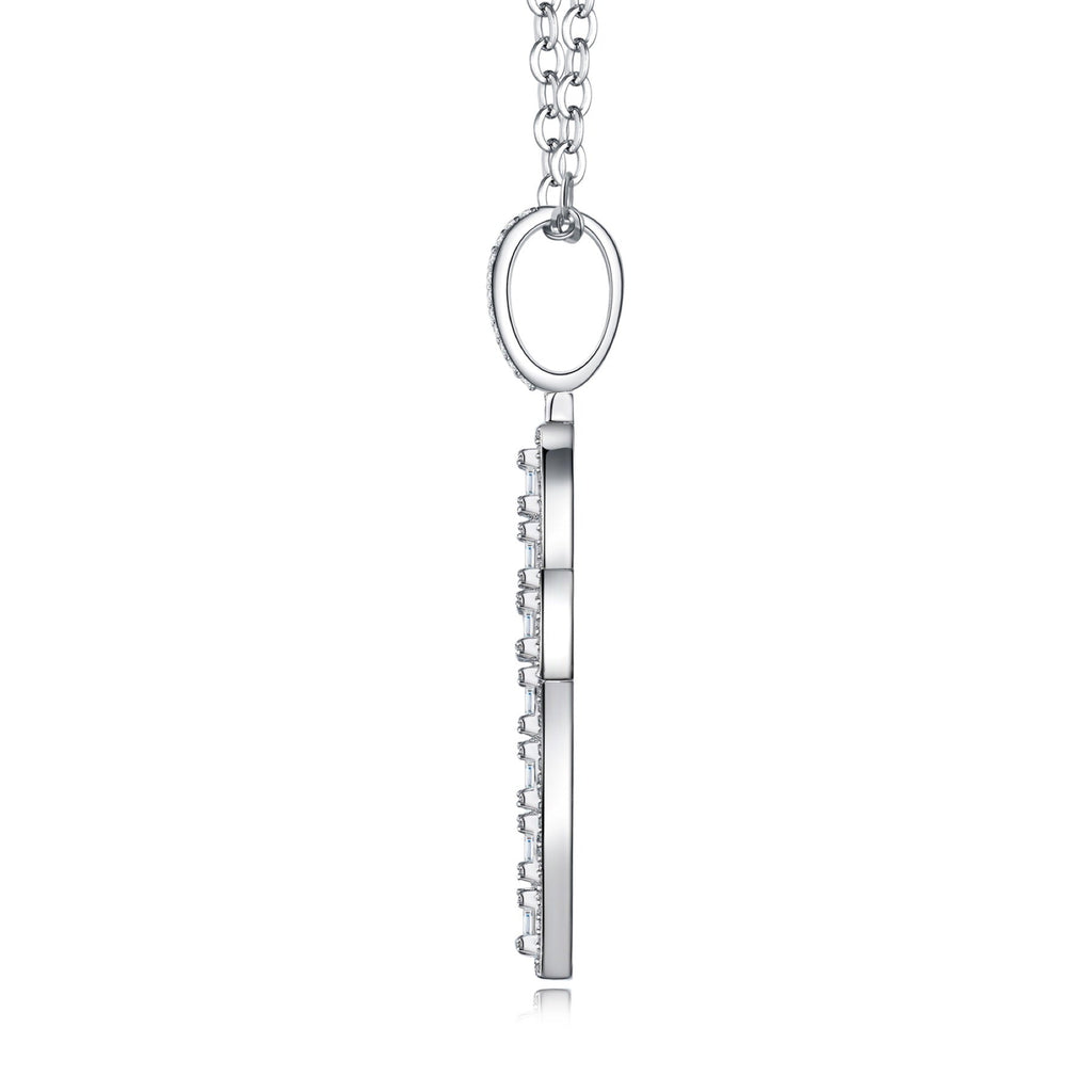Crocione Moissanite Cross Necklace in Sterling Silver