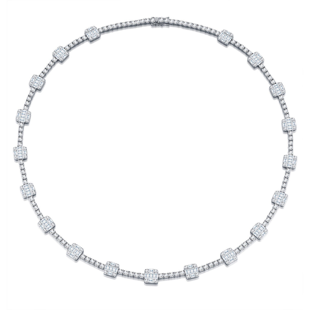 Bezelona Moissanite Tennis Necklace in Sterling Silver